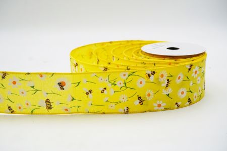 Весняний квітковий колекційний стрічка з бджолами_KF7489GC-6-6_жовтий